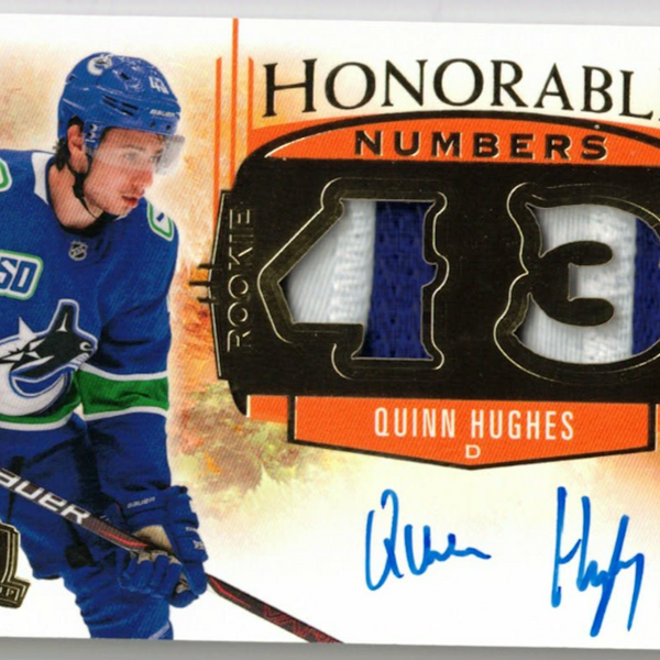 Quinn Hughes Rookie Patch Auto “Honorable Numbers” #40/43 - Image 1