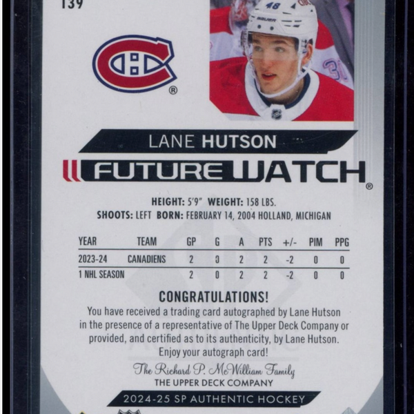 Lane Hutson Future Watch Autograph /199 - Image 2